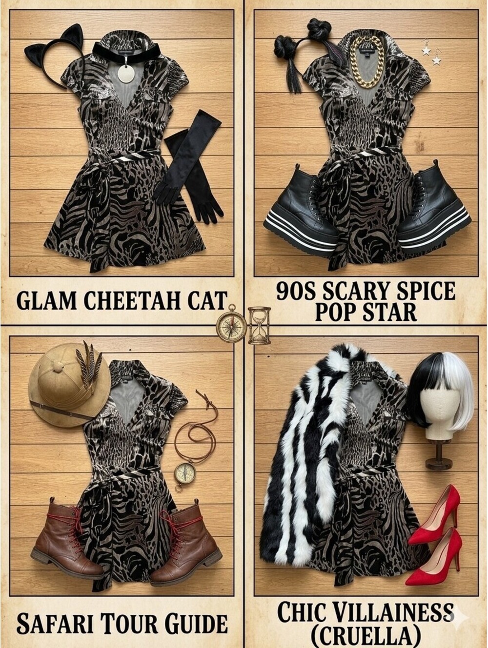 🎃 Vintage Bionic Y2K Mixed Animal Mini Wrap Dress 10 - Cat Costume Scary Spice
